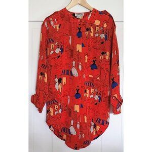 Robert Haik Vintage 80's Red Silk Tunic Style Blouse Euro Size 36